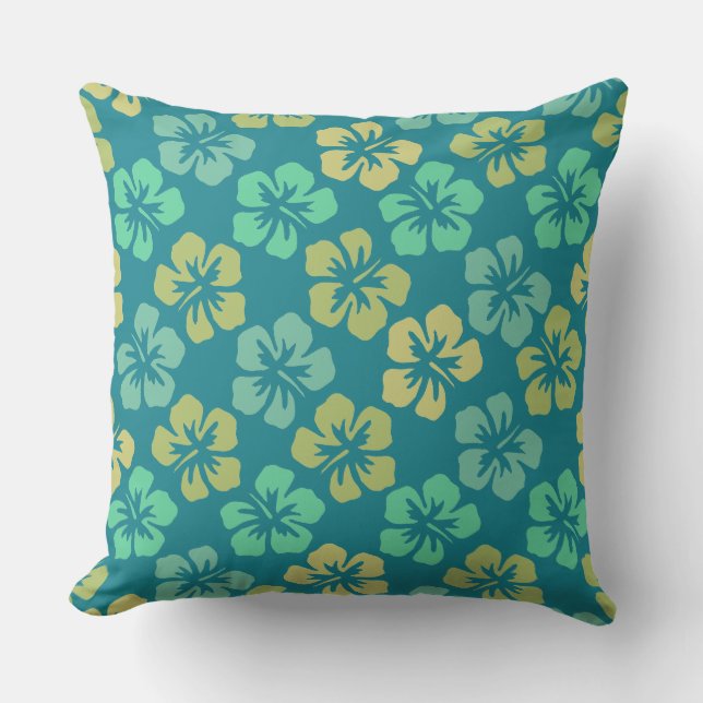 Tropical Teal Hibiscus Flower Pattern Kissen (Vorderseite)