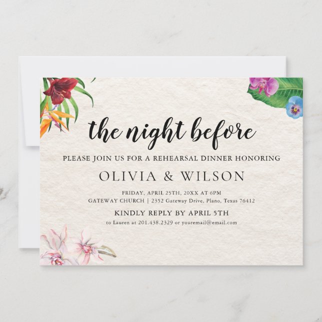 Tropical The Night Before Probe Dinners Einladung (Vorderseite)