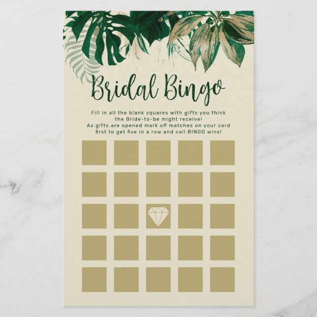Tropical Themed Brautparty Bingo Game Cards (Vorderseite)