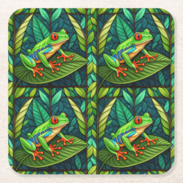 Tropical-themed coasters with vibrant green leaves rechteckiger pappuntersetzer