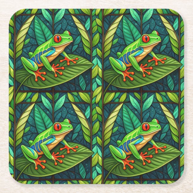 Tropical-themed coasters with vibrant green leaves rechteckiger pappuntersetzer (Vorderseite)