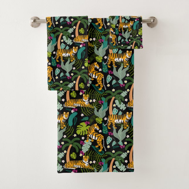 Tropical Tiger Black Botanle Safari Cats Badhandtuch Set (Insitu)