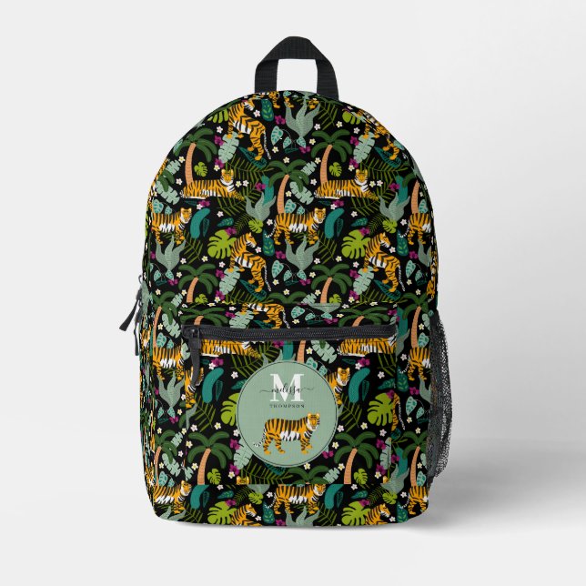 Tropical Tiger Black Botanle Safari Cats Bedruckter Rucksack (Vorderseite)