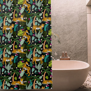Tropical Tiger Black Botanle Safari Cats Duschvorhang