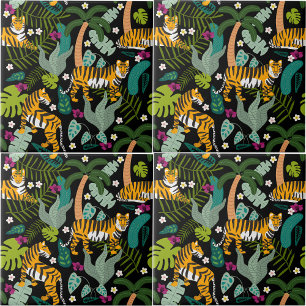 Tropical Tiger Black Botanle Safari Cats Fliese