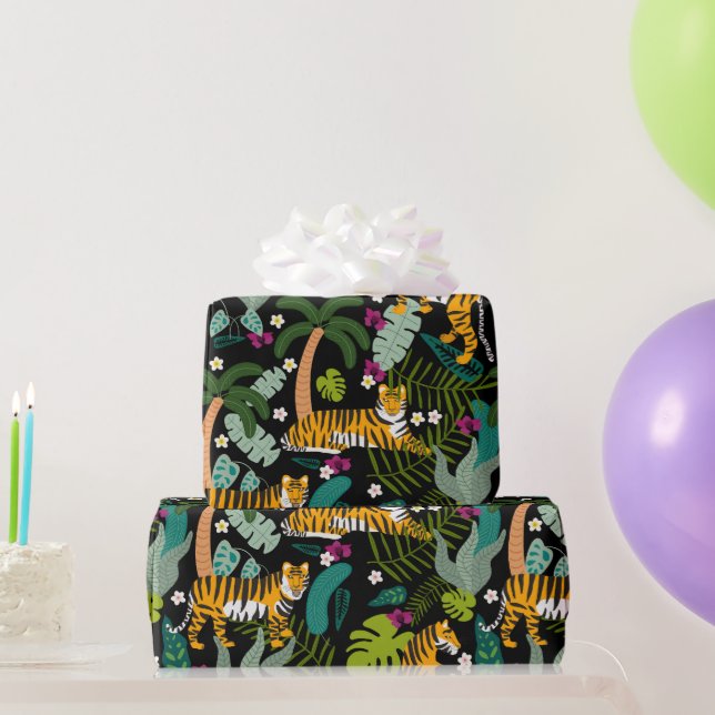 Tropical Tiger Black Botanle Safari Cats Geschenkpapier (Partygeschenke)