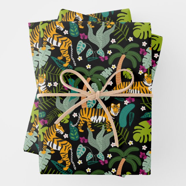Tropical Tiger Black Botanle Safari Cats Geschenkpapier Set (Beispiel)