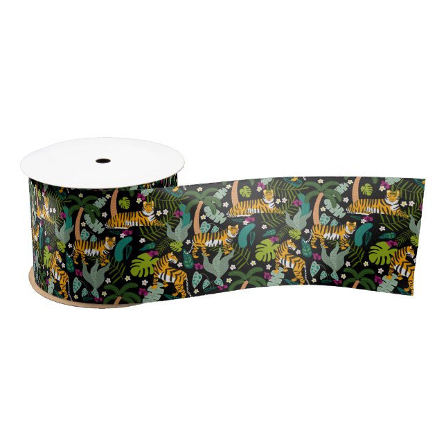 Tropical Tiger Black Botanle Safari Cats Satinband (Spule)