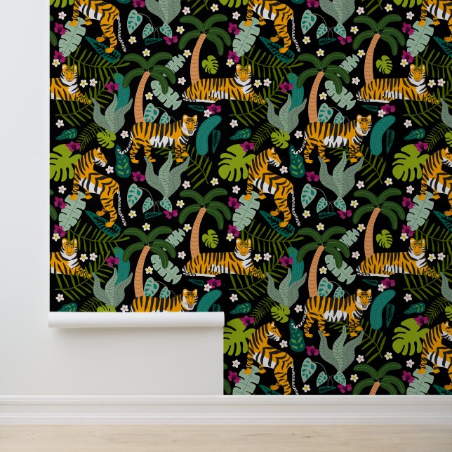 Tropical Tiger Black Botanle Safari Cats Tapete (Anwendung)