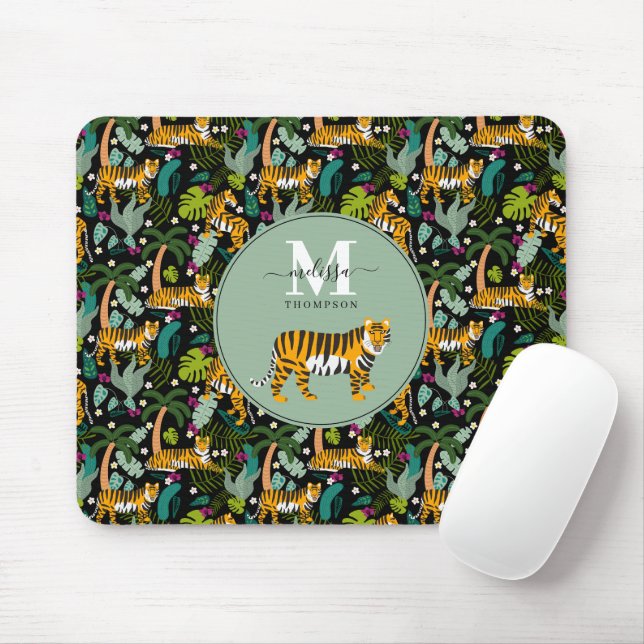 Tropical Tiger Black Botanle Safari Name Mousepad (Mit Mouse)