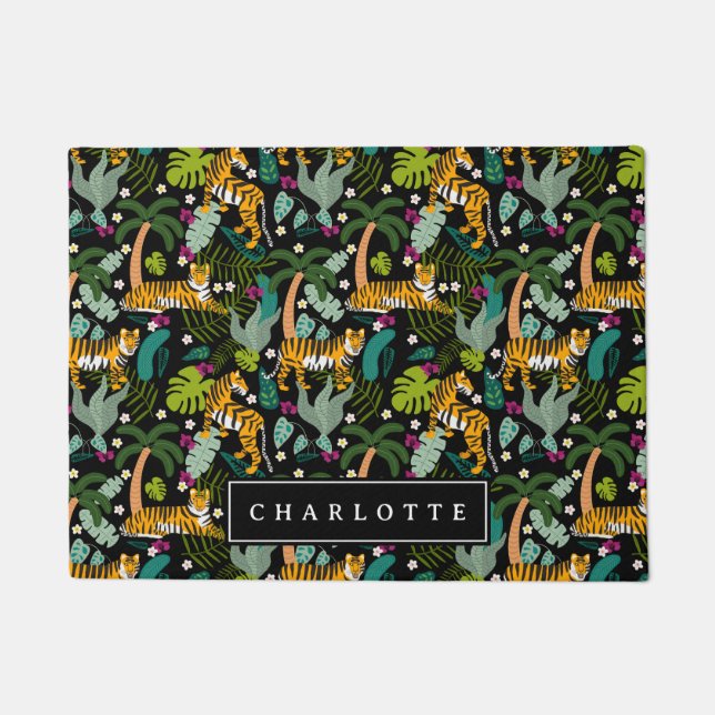 Tropical Tiger Black Jungle Safari Cats Fußmatte (Vorderseite)