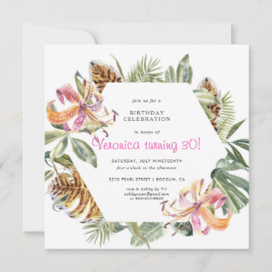 Tropical Tiger Floral Geburtstagsparty Einladung