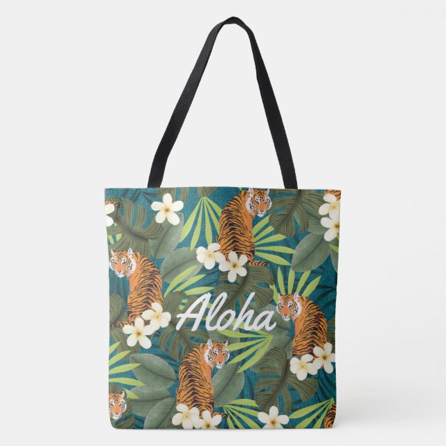 Tropical Tiger Hawaiian Palm Jungle Beach Bag (Vorderseite)