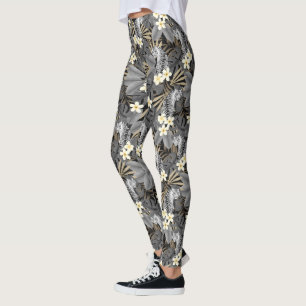 Tropical Tiger Hawaiian Palm Jungle Gray Leggings