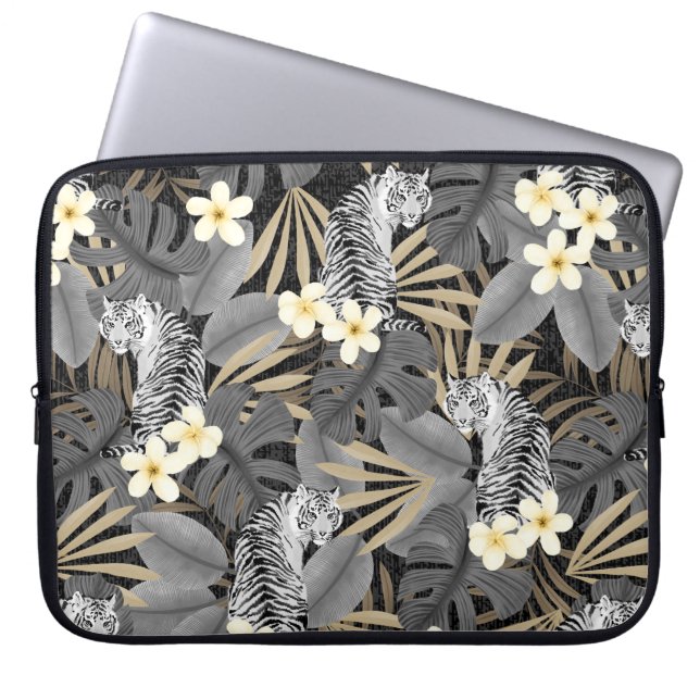 Tropical Tiger Hawaiian Palm Jungle Gray Wetsuit Laptopschutzhülle (Vorderseite)