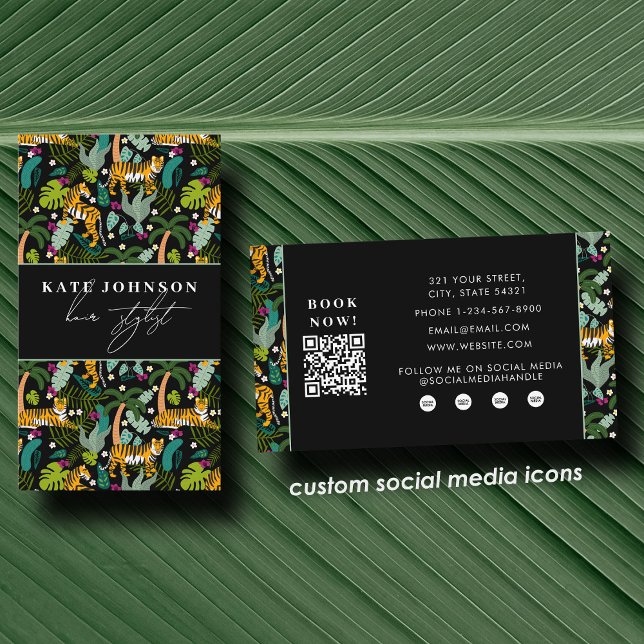 Tropical Tiger Salon Hair Stylist Makeup  Visitenkarte (Tropical Tiger Salon Hair Stylist Makeup Business Card)