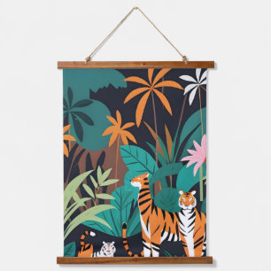 Tropical Tiger Trio Wandteppich Mit Holzrahmen