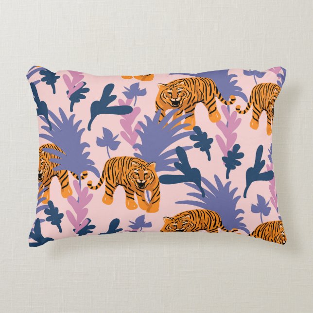 Tropical Tigers Jungle Vintag Pattern Dekokissen (Vorderseite)