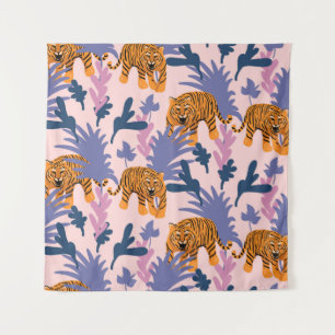 Tropical Tigers Jungle Vintag Pattern Wandteppich