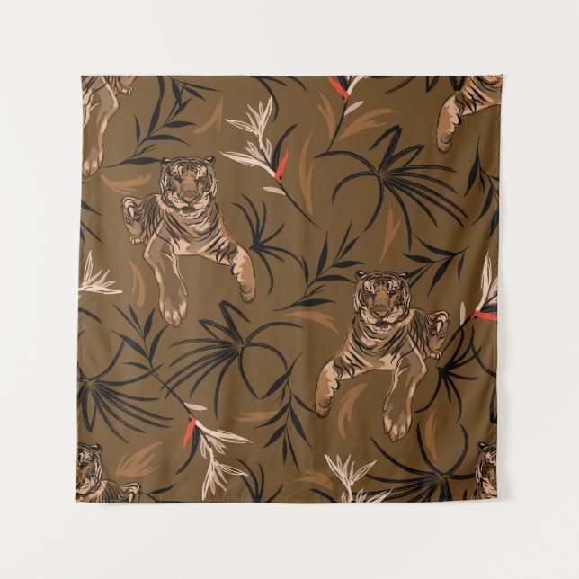 Tropical Tigers Paradise Blume Muster Wandteppich (Vorderseite)