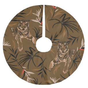 Tropical Tigers Paradise Blumenmuster Polyester Weihnachtsbaumdecke