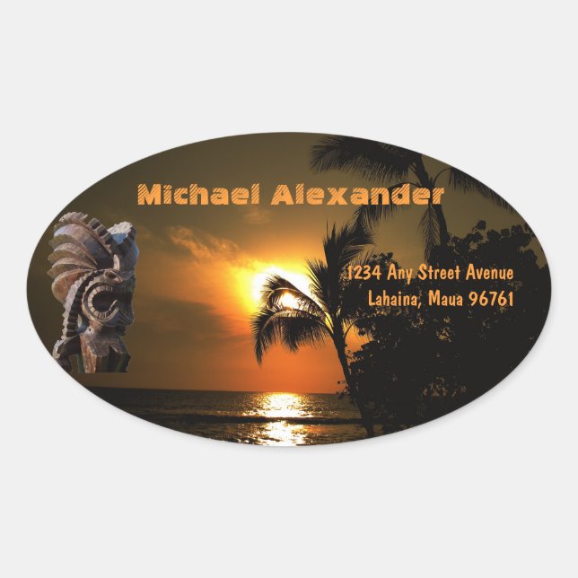 Tropical Tiki Address Label Ovaler Aufkleber (Vorderseite)
