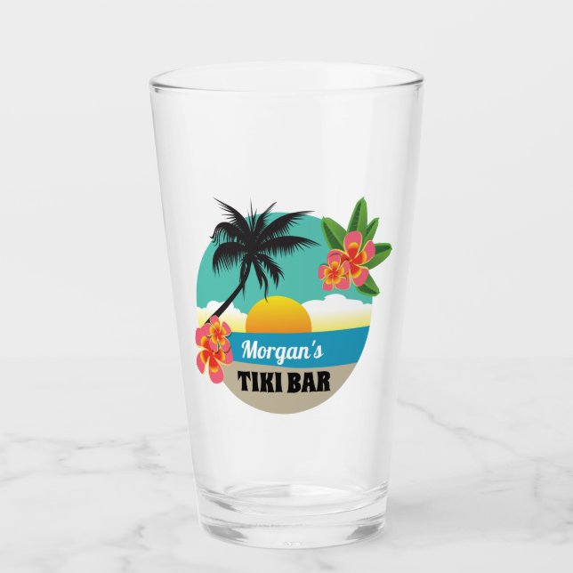 Tropical Tiki Bar mit Name Cocktail Glas (Vorderseite)