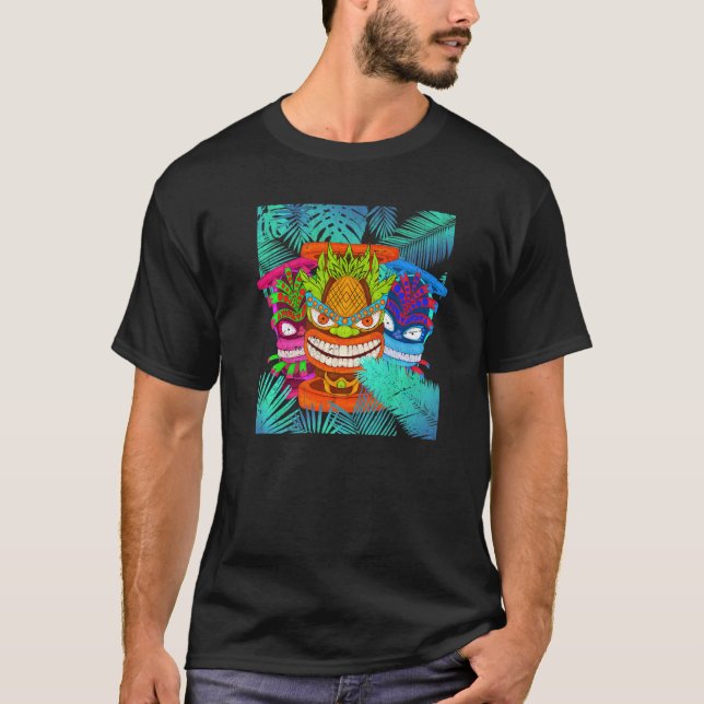Tropical Tiki Mask Hawaiian Statue Polynesische Ta T-Shirt (Vorderseite)