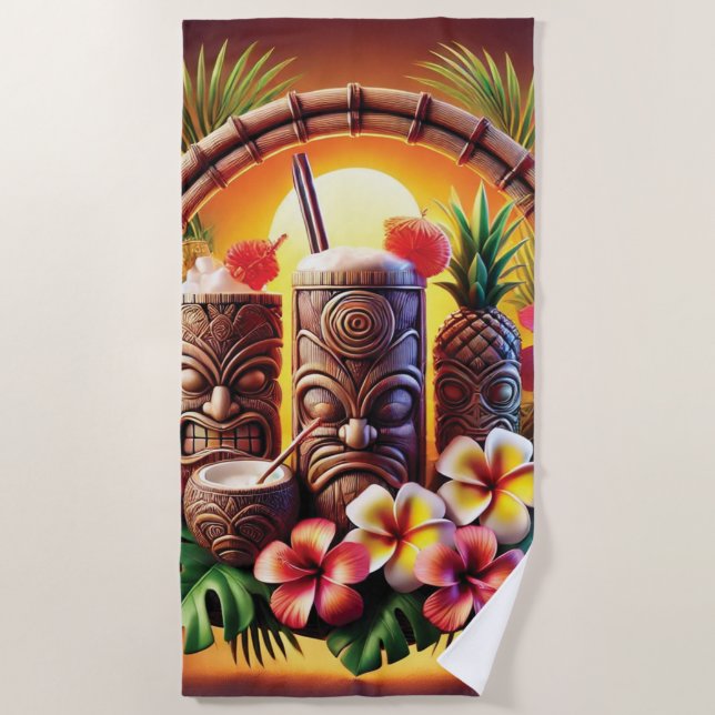 Tropical Tiki Sunset Strandtuch (Vorderseite)
