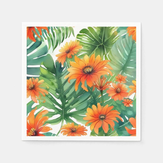 Tropical Tithonia Vibrannte Wasserfarbe Serviette (Vorderseite)