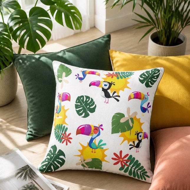 Tropical Toucan Cluster Square Pillow Kissen (Von Creator hochgeladen)