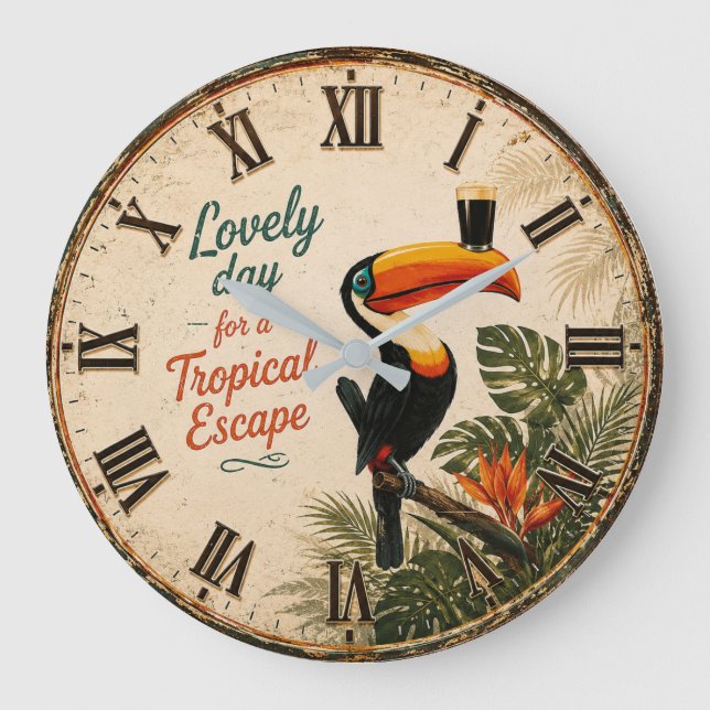 Tropical Toucan Große Wanduhr (Vorderseite)