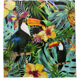 Tropical Toucan Paradise Palm Ananas Moderne Duschvorhang