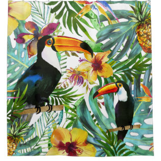 Tropical Toucan Paradise Palm Ananas Moderne Duschvorhang