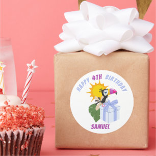 Tropical Toucan Personalisiert Happy Birthday Runder Aufkleber