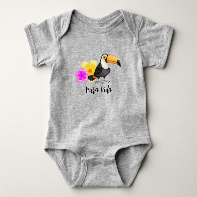 Tropical Toucan Pura Vida Design Baby Strampler (Vorderseite)