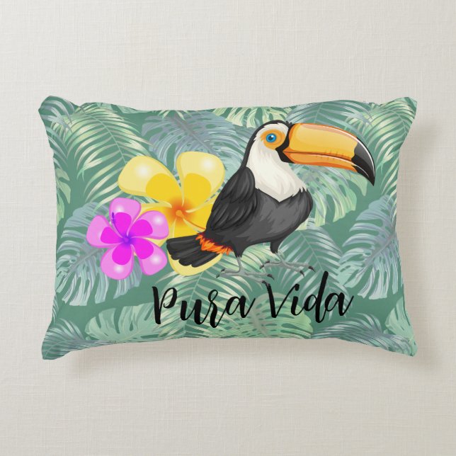 Tropical Toucan Pura Vida Design Dekokissen (Vorderseite)