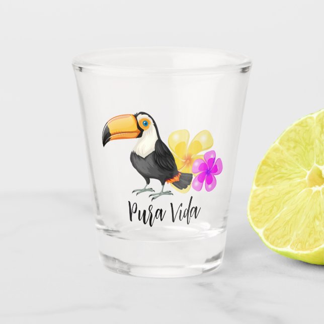 Tropical Toucan Pura Vida Schnapsglas (Vorderseite)