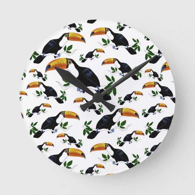 Tropical Toucans - Playful Jungle Runde Wanduhr (Vorderseite)