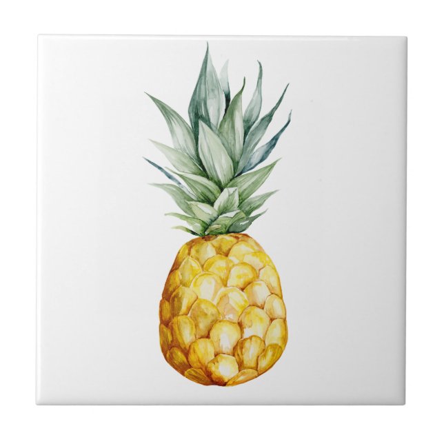Tropical Trendy Watercolor Ananas Fliese (Vorderseite)