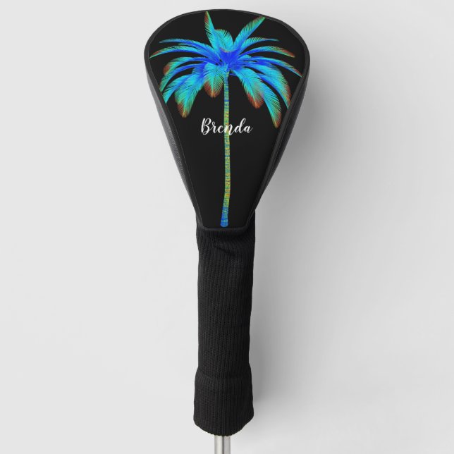 Tropical Turquoise Palm Tree Personalisiert Golf Headcover (Vorderseite)