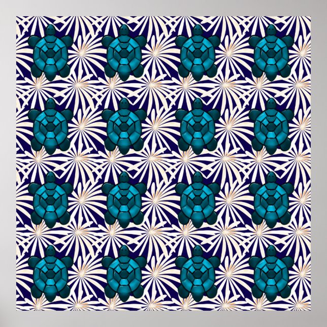 Tropical Turtle Floral Pattern Seamless Sea Turtle Poster (Vorne)