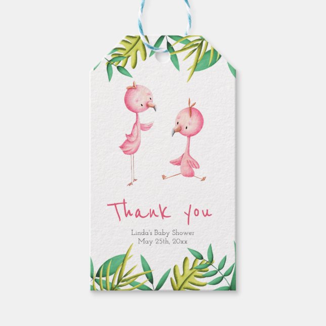 Tropical Twin Flamingos Personalisiert Danke Geschenkanhänger (Vorderseite)