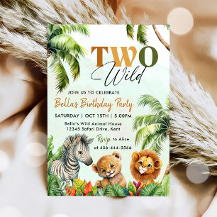 Tropical Two Wild Jungle Safari Tiere Geburtstag Einladung