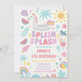 Tropical Unicorn Splish Splash Geburtstagsparty Einladung