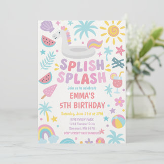 Tropical Unicorn Splish Splash Geburtstagsparty Einladung