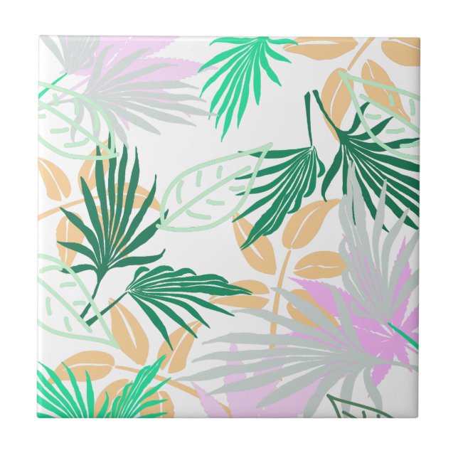 Tropical Vibes Blätter Pflanze Fliese (Vorderseite)
