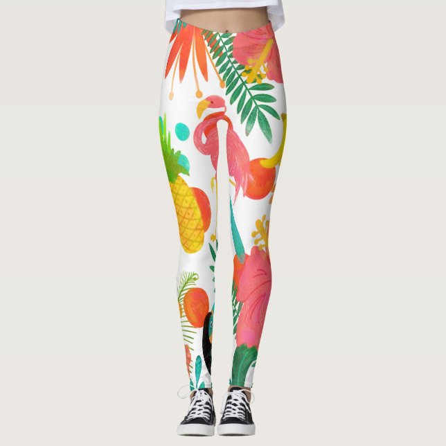 Tropical Vibes Floral Blätter Summer Chic Leggings (Vorderseite)