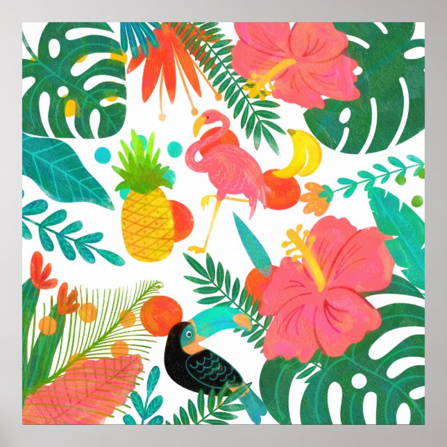 Tropical Vibes Floral Blätter Summer Chic Poster (Vorne)