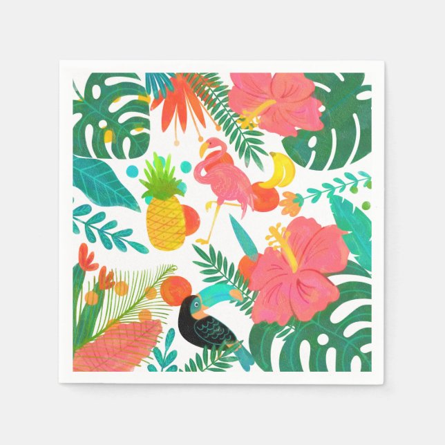 Tropical Vibes Floral Blätter Summer Luau Party Serviette (Vorderseite)